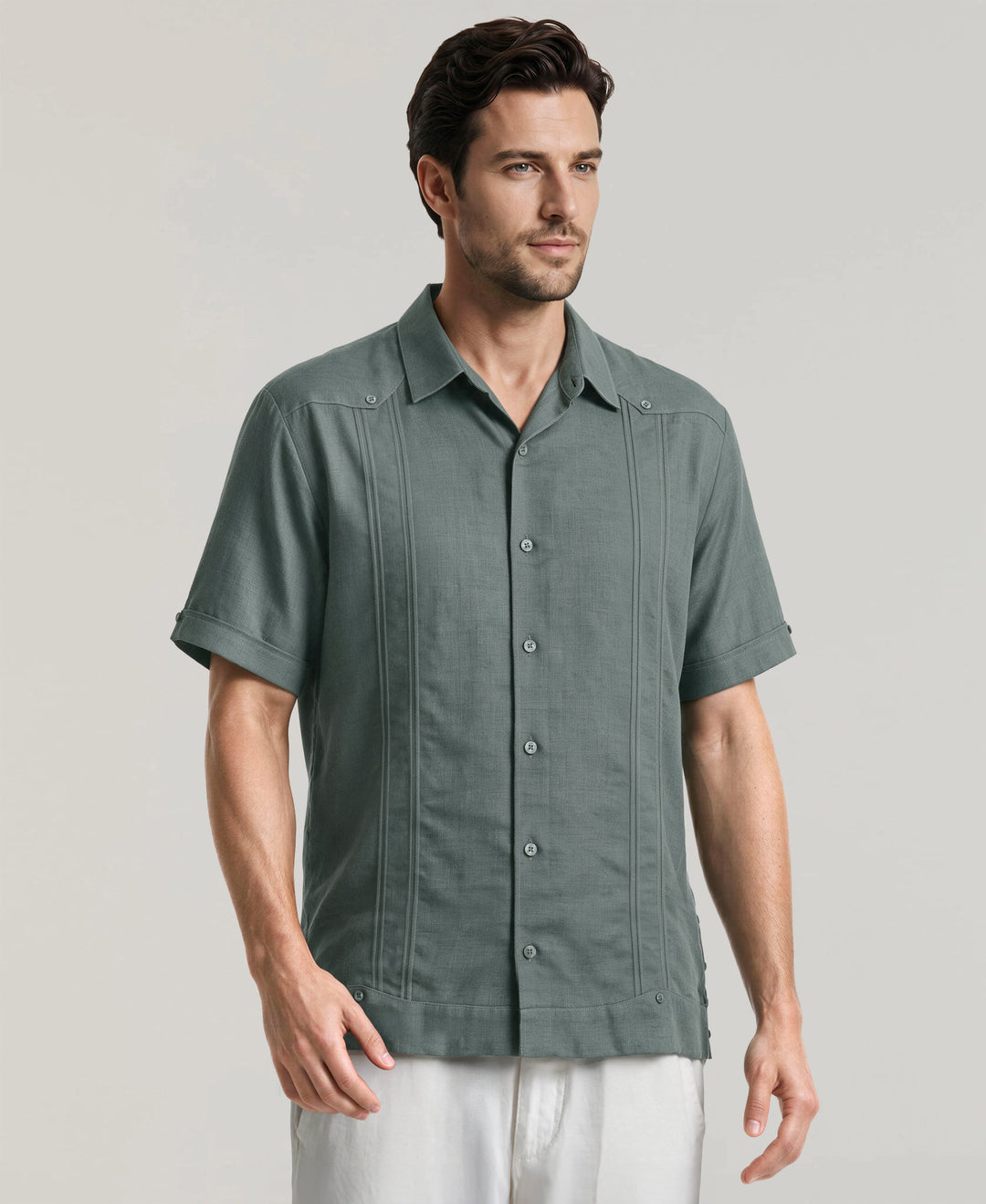 Linen Blend Guayabera Shirt (Balsam Green) 