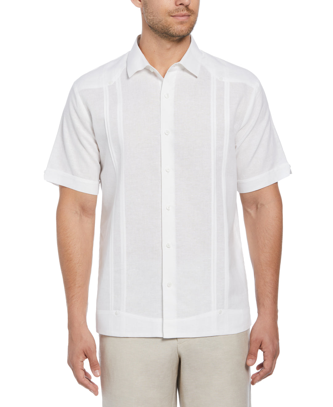 Linen Blend Guayabera Shirt (Brilliant White) 