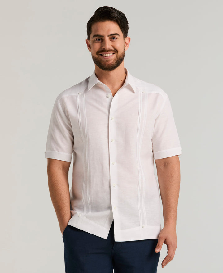 Linen Blend Guayabera Shirt (Brilliant White) 