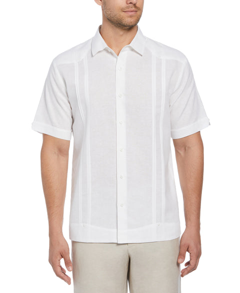Linen Blend No Pocket Guayabera Shirt (Brilliant White) 