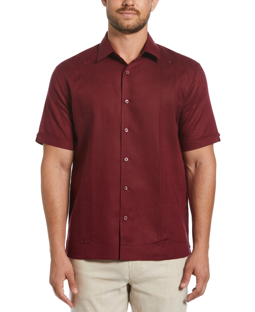 Linen Blend Guayabera Shirt (Cabernet) 