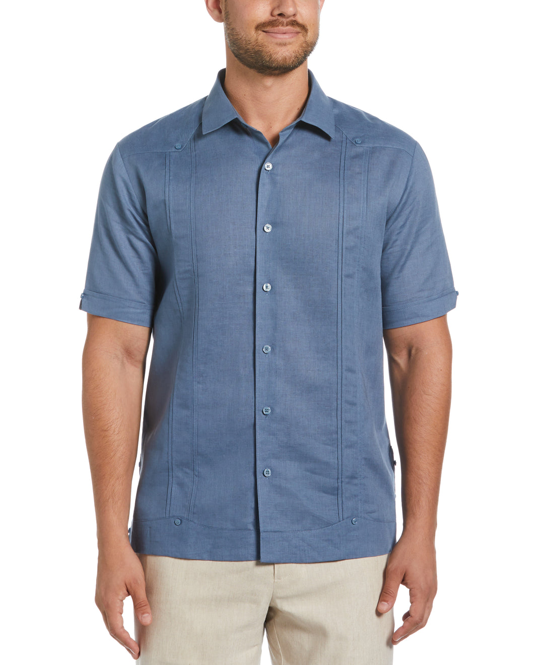 Linen Blend Guayabera Shirt (Captains Blue) 