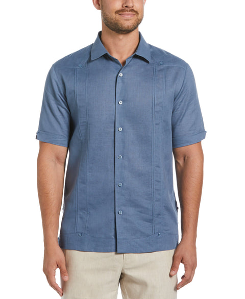 Linen Blend No Pocket Guayabera Shirt (Captains Blue) 
