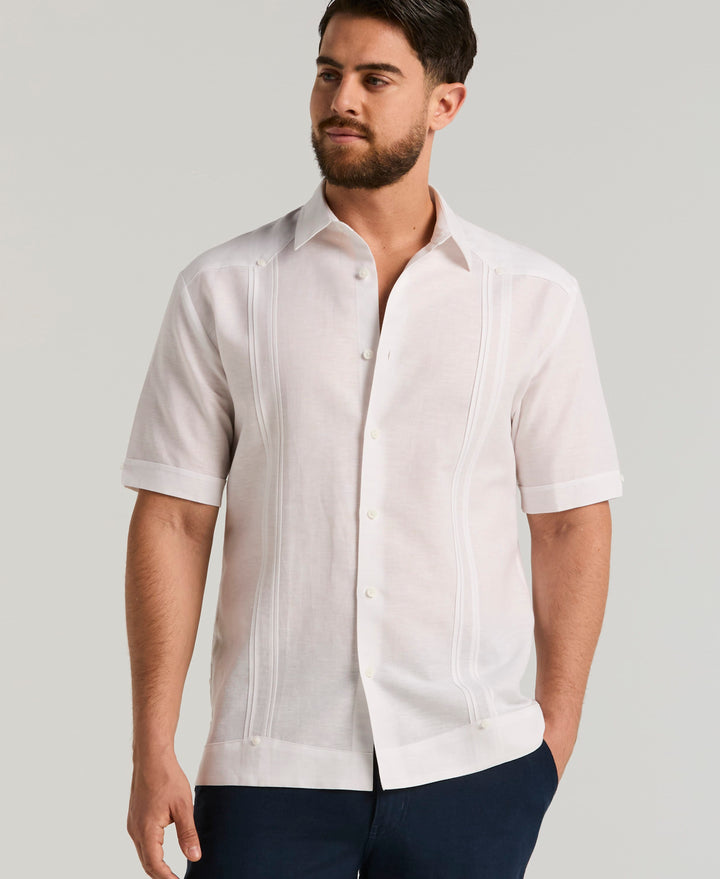 Linen Blend Guayabera Shirt (Brilliant White) 