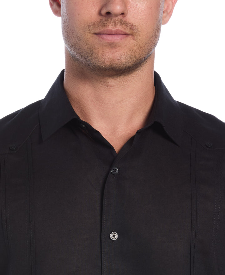 Linen Blend Guayabera Shirt (Jet Black) 