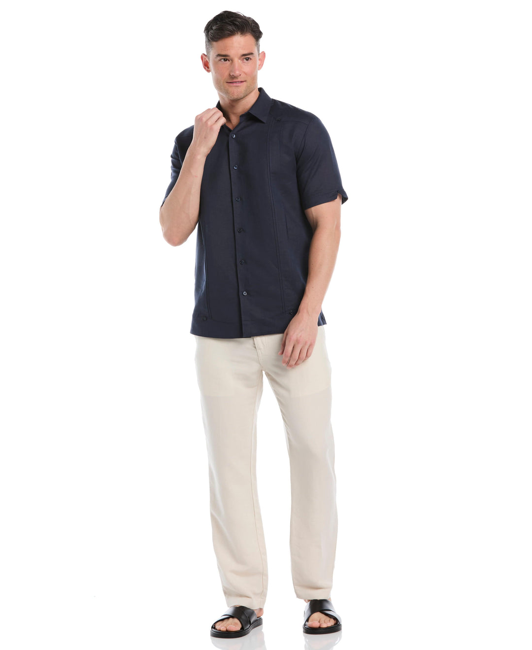 Linen Blend Guayabera Shirt (Mood Indigo) 
