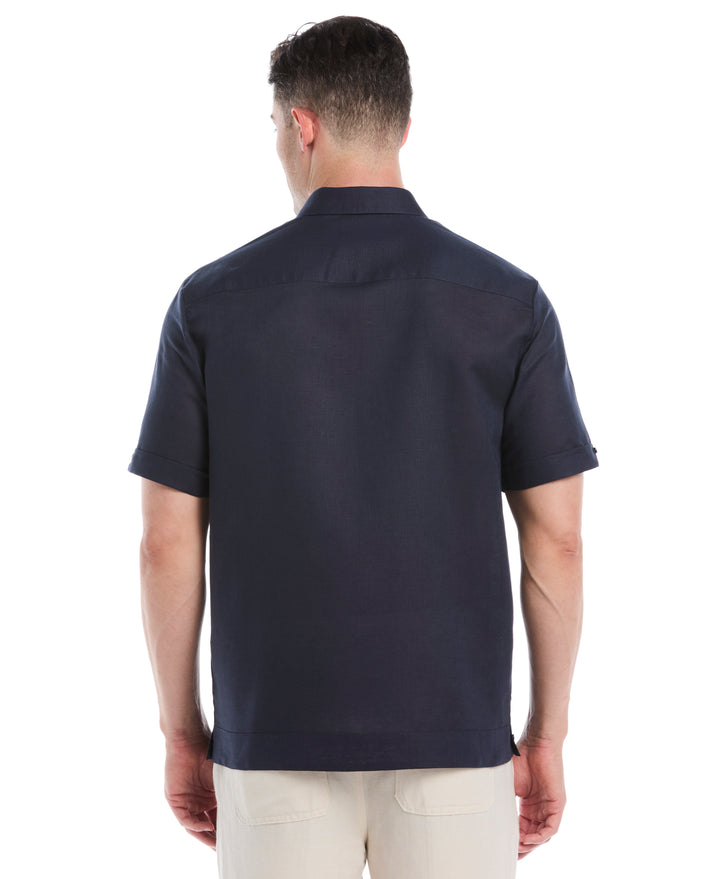 Linen Blend Guayabera Shirt (Mood Indigo) 