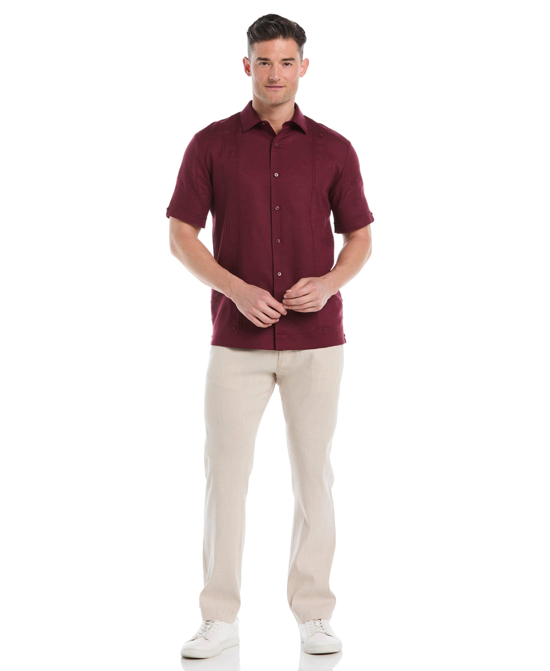Linen Blend Guayabera Shirt (Windsor Wine) 