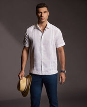 Linen Blend No Pocket Guayabera Shirt (Brilliant White) 