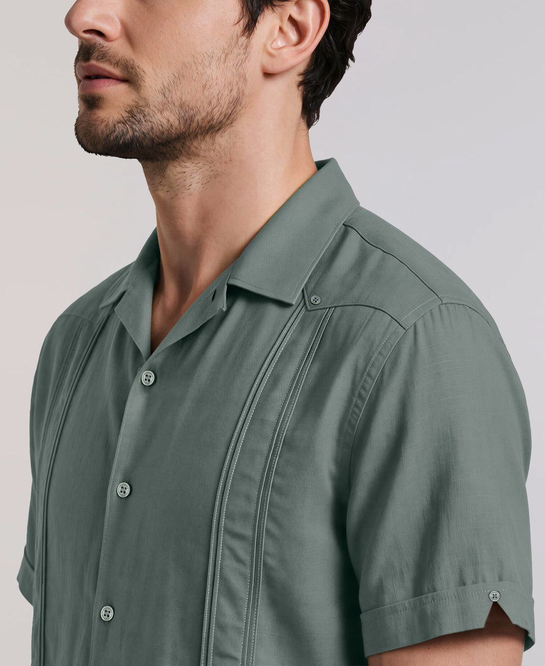 Linen Blend Guayabera Shirt (Balsam Green) 