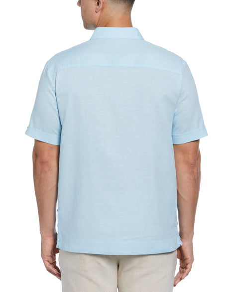 Linen Blend No Pocket Guayabera Shirt (Dream Blue) 