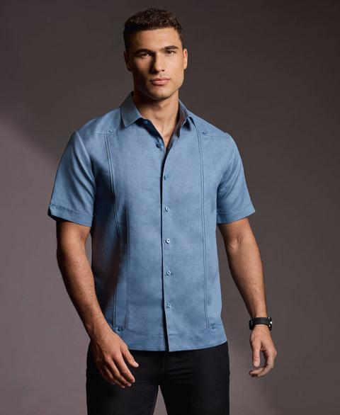 Linen Blend No-Pocket Guayabera Shirt-Guayaberas-Cubavera