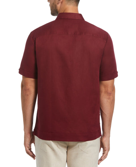 Linen Blend No Pocket Guayabera Shirt (Cabernet) 