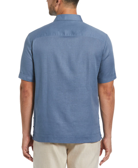 Linen Blend No Pocket Guayabera Shirt (Captains Blue) 