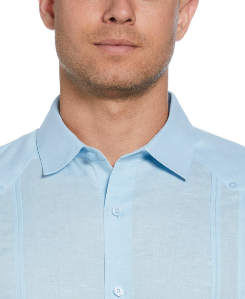 Linen Blend No Pocket Guayabera Shirt (Dream Blue) 