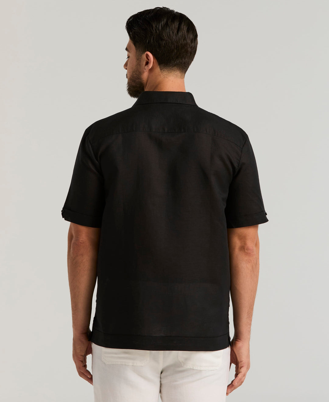 Linen Blend Guayabera Shirt (Jet Black) 