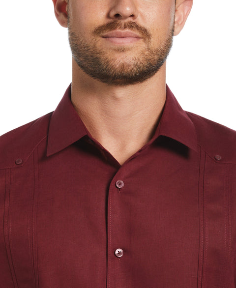 Linen Blend No Pocket Guayabera Shirt (Cabernet) 