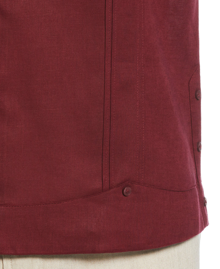 Linen Blend Guayabera Shirt (Cabernet) 