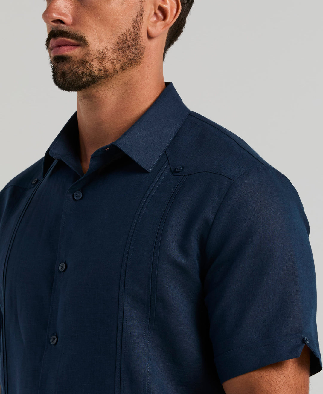 Linen Blend Guayabera Shirt (Pageant Blue) 