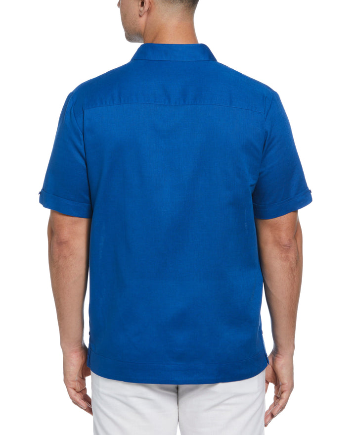 Linen Blend Guayabera Shirt (True Blue) 