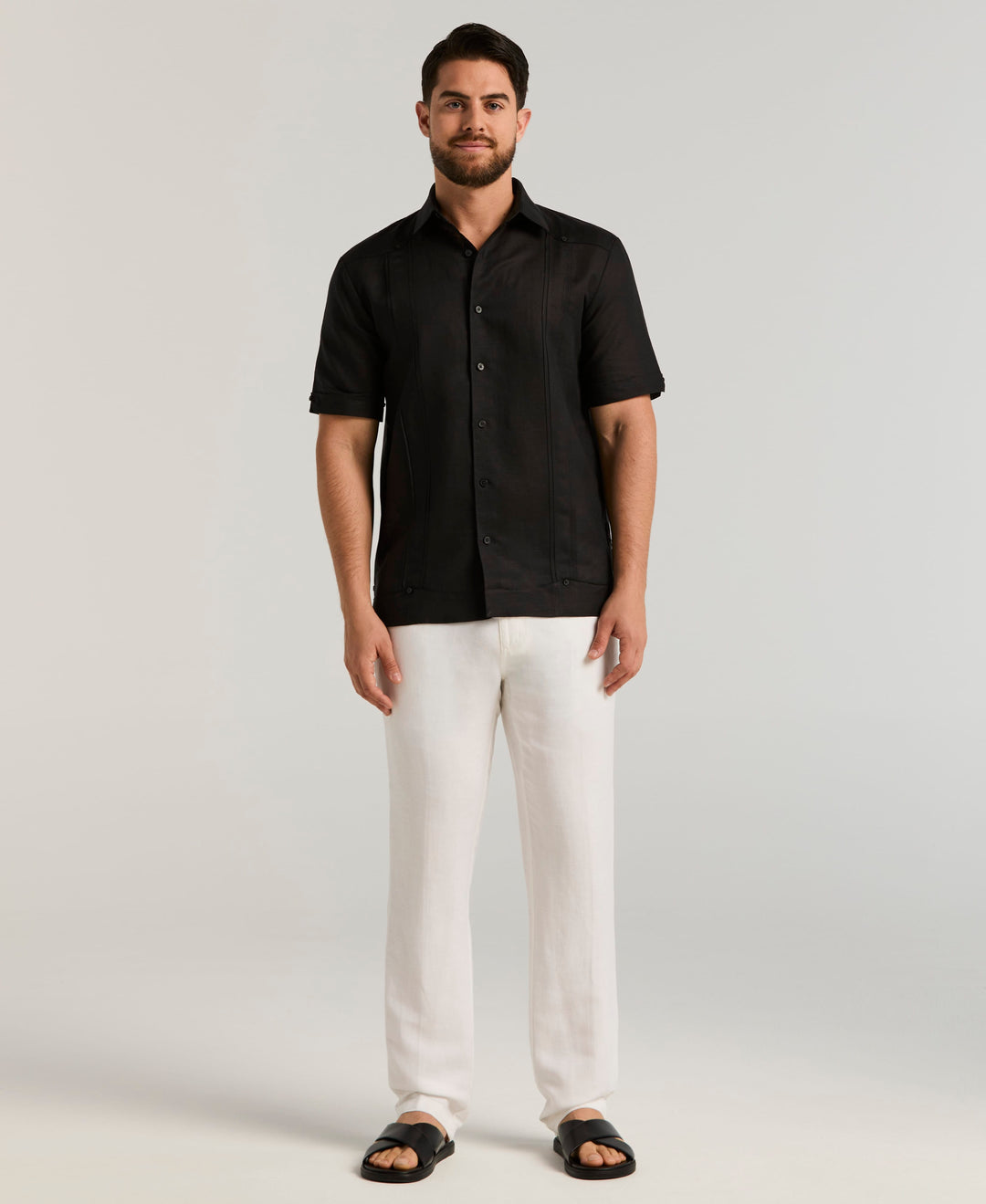 Linen Blend Guayabera Shirt (Jet Black) 
