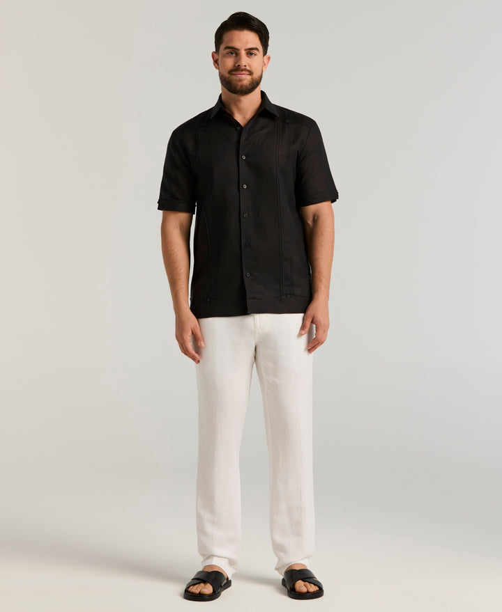 Linen Blend Guayabera Shirt (Jet Black) 