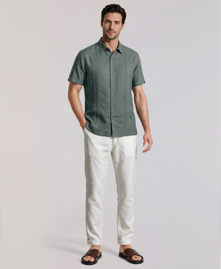 Linen Blend Guayabera Shirt (Balsam Green) 