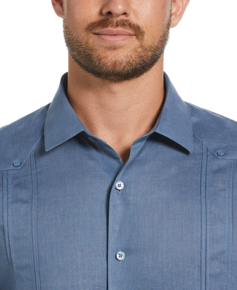 Linen Blend No Pocket Guayabera Shirt (Captains Blue) 