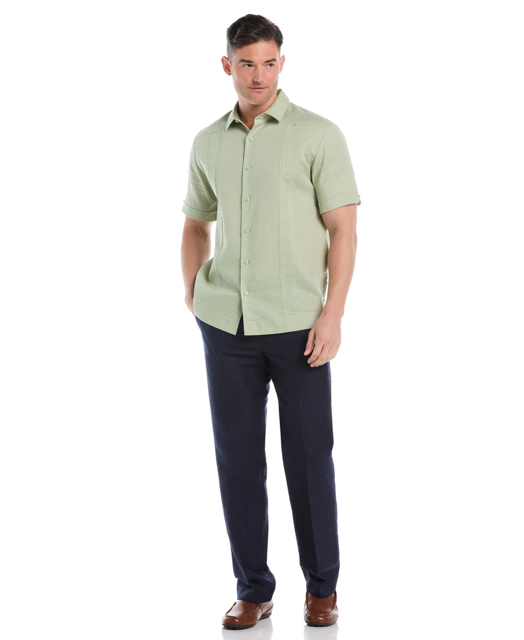 Linen Blend Guayabera Shirt (Reseda) 