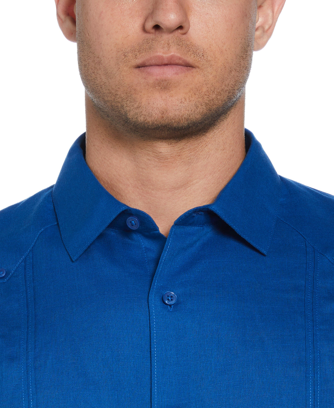 Linen Blend Guayabera Shirt (True Blue) 