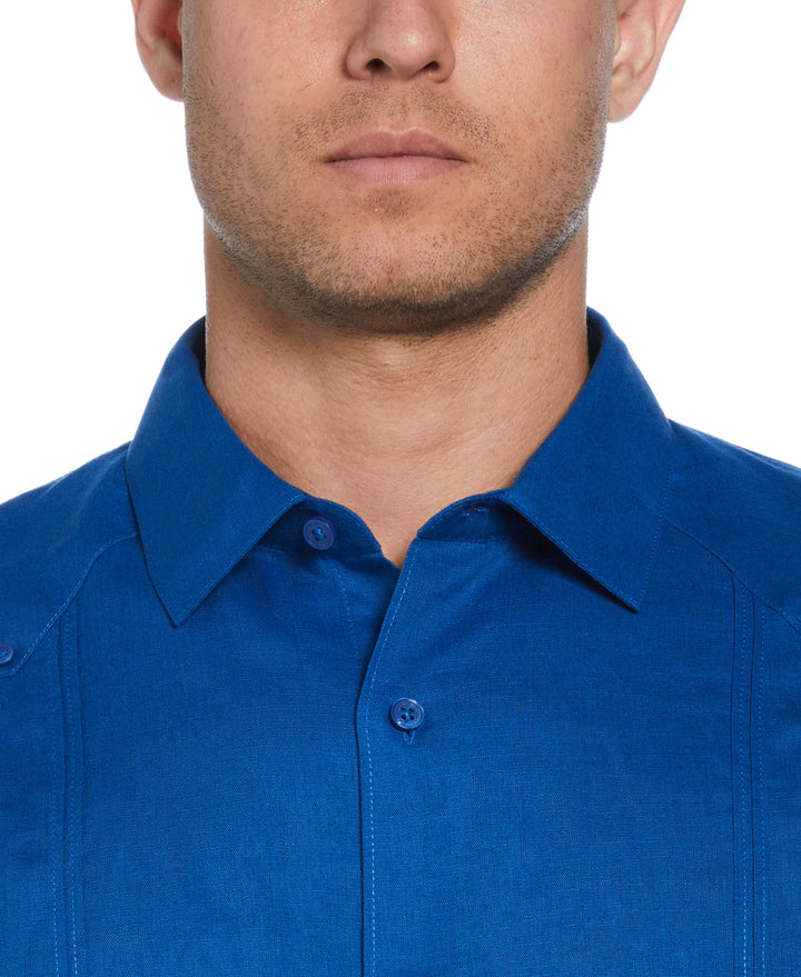 Linen Blend Guayabera Shirt (True Blue) 