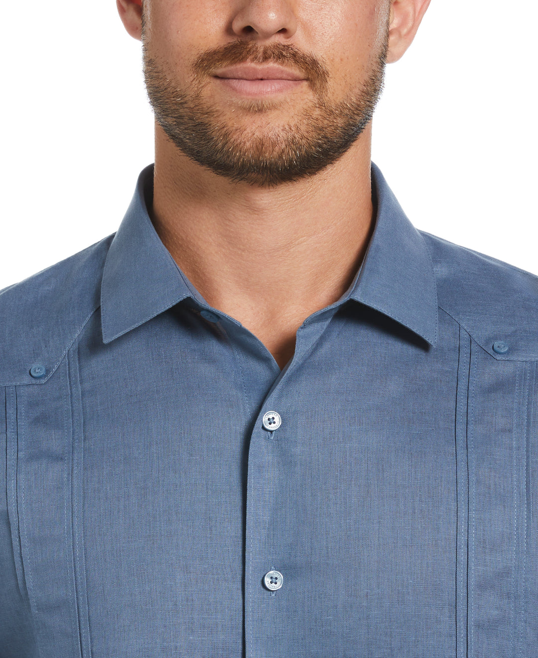 Linen Blend Guayabera Shirt (Captains Blue) 