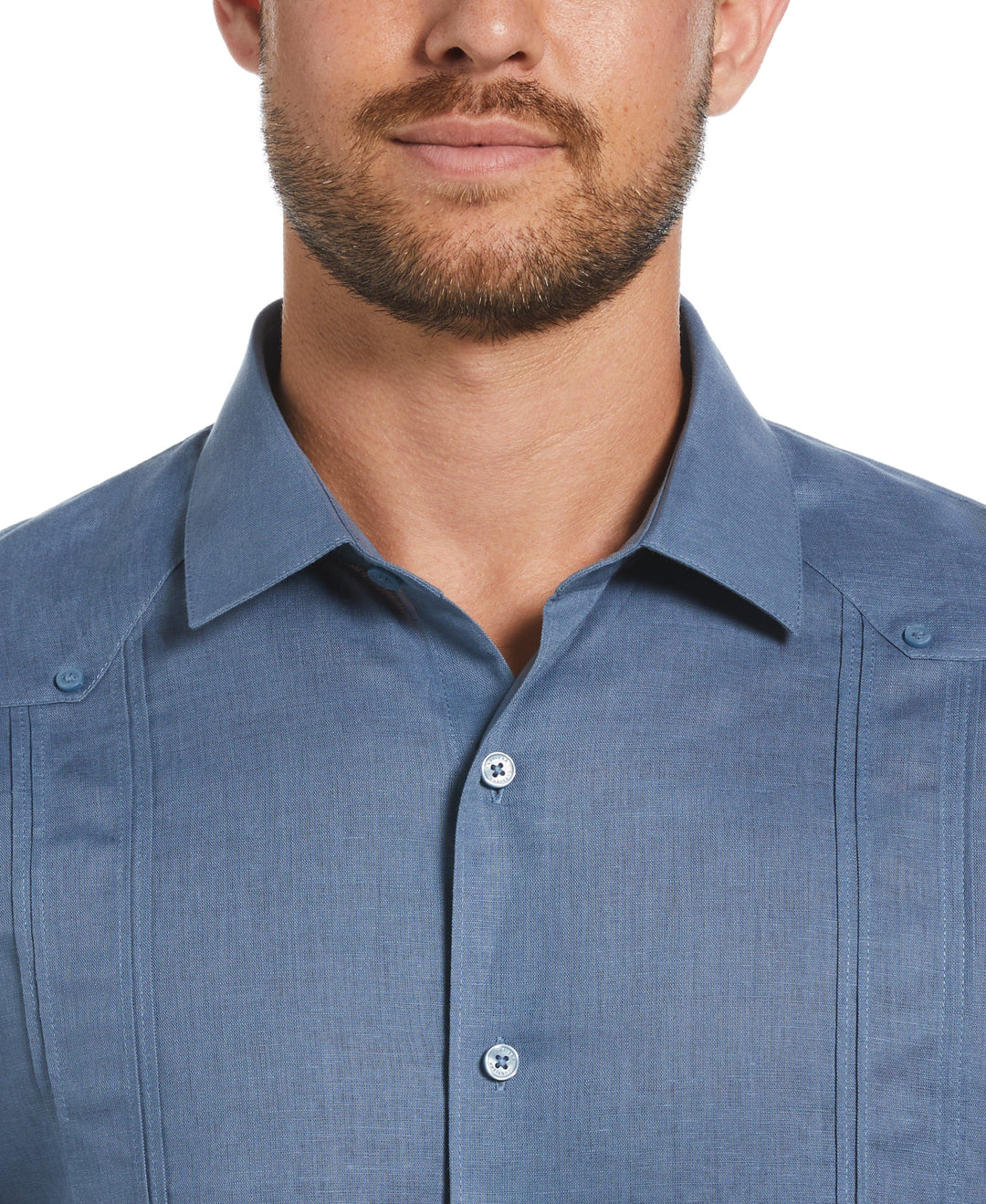 Linen Blend Guayabera Shirt (Captains Blue) 