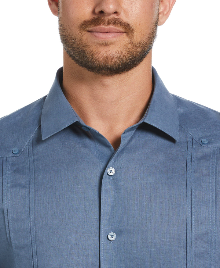 Linen Blend Guayabera Shirt (Captains Blue) 