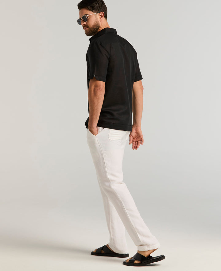 Linen Blend Guayabera Shirt (Jet Black) 
