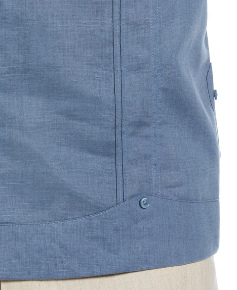 Linen Blend No Pocket Guayabera Shirt (Captains Blue) 