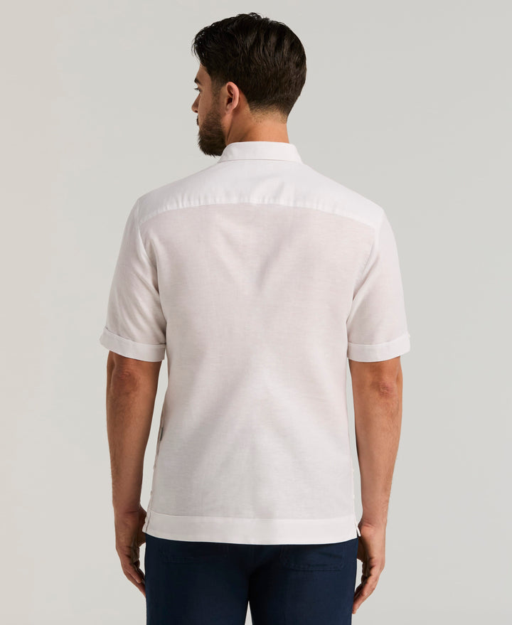 Linen Blend Guayabera Shirt (Brilliant White) 