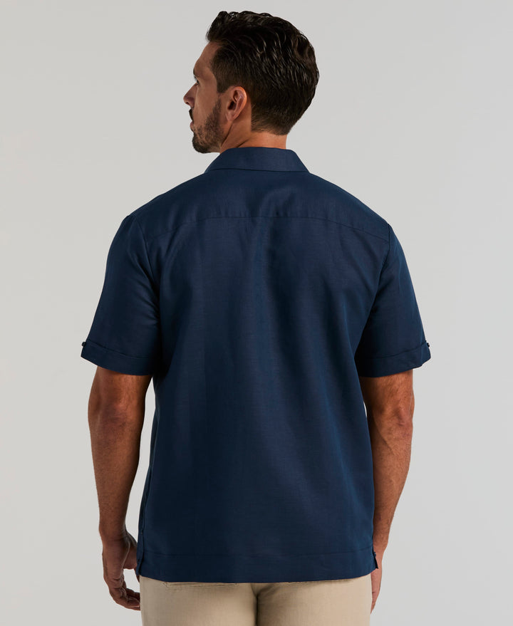 Linen Blend Guayabera Shirt (Pageant Blue) 