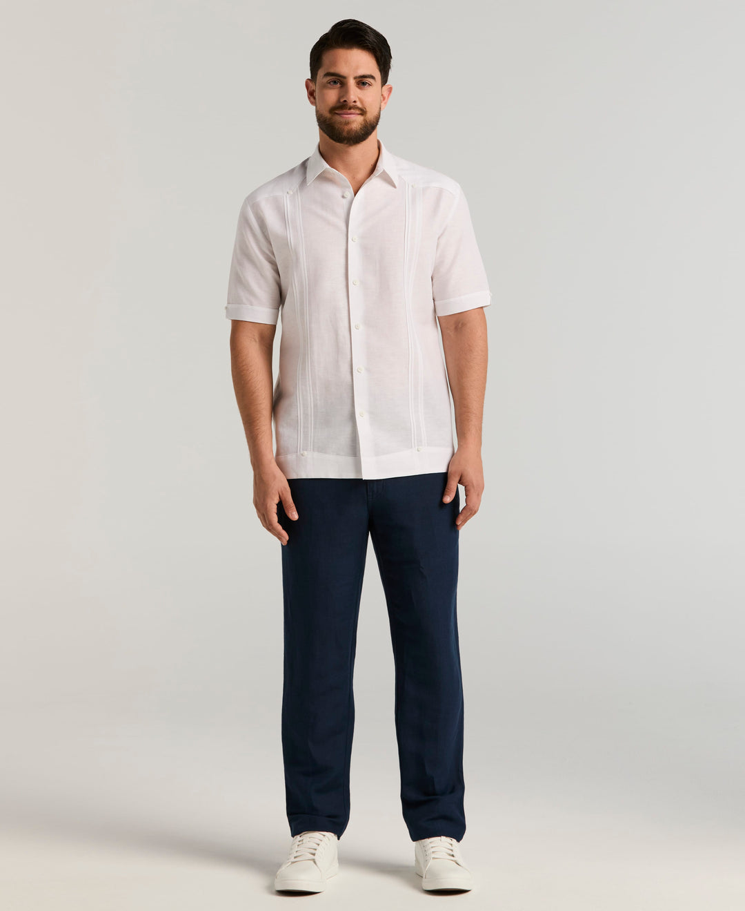Linen Blend Guayabera Shirt (Brilliant White) 