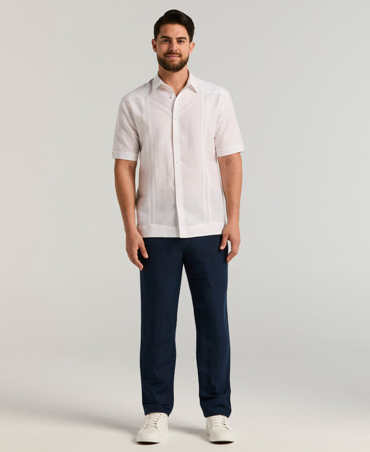 Linen Blend Guayabera Shirt (Brilliant White) 