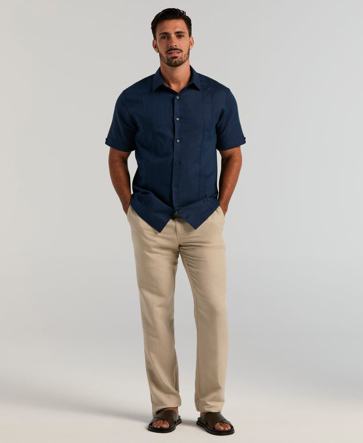 Linen Blend Guayabera Shirt (Pageant Blue) 