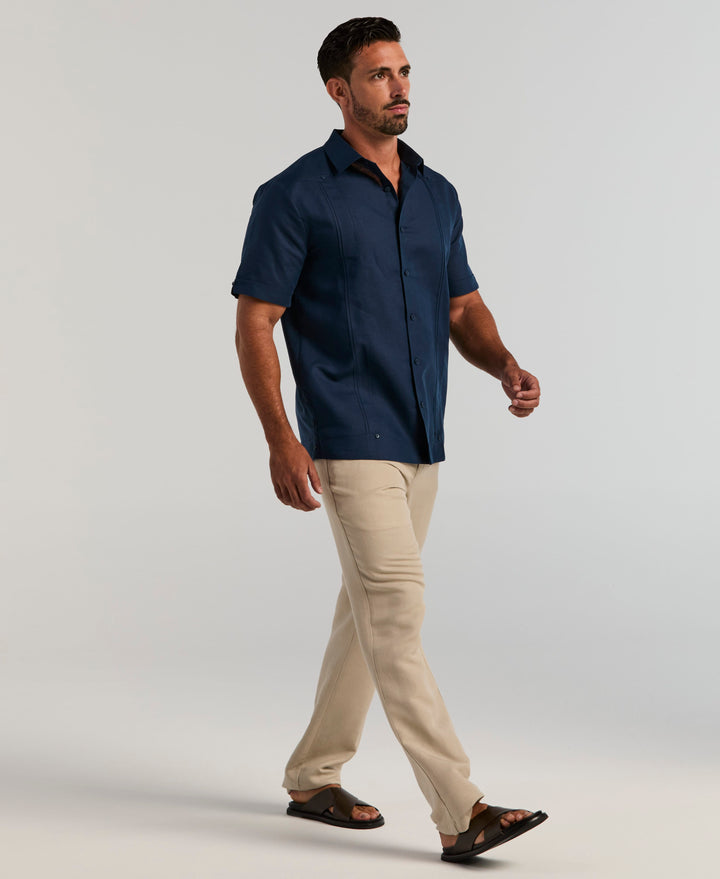 Linen Blend Guayabera Shirt (Pageant Blue) 