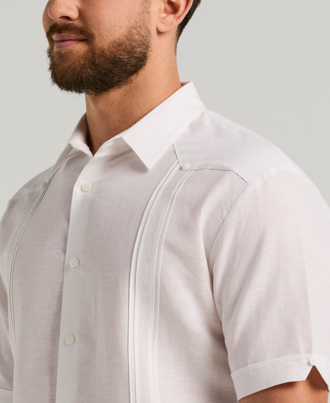 Linen Blend Guayabera Shirt (Brilliant White) 
