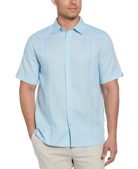 Linen Blend No Pocket Guayabera Shirt (Dream Blue) 