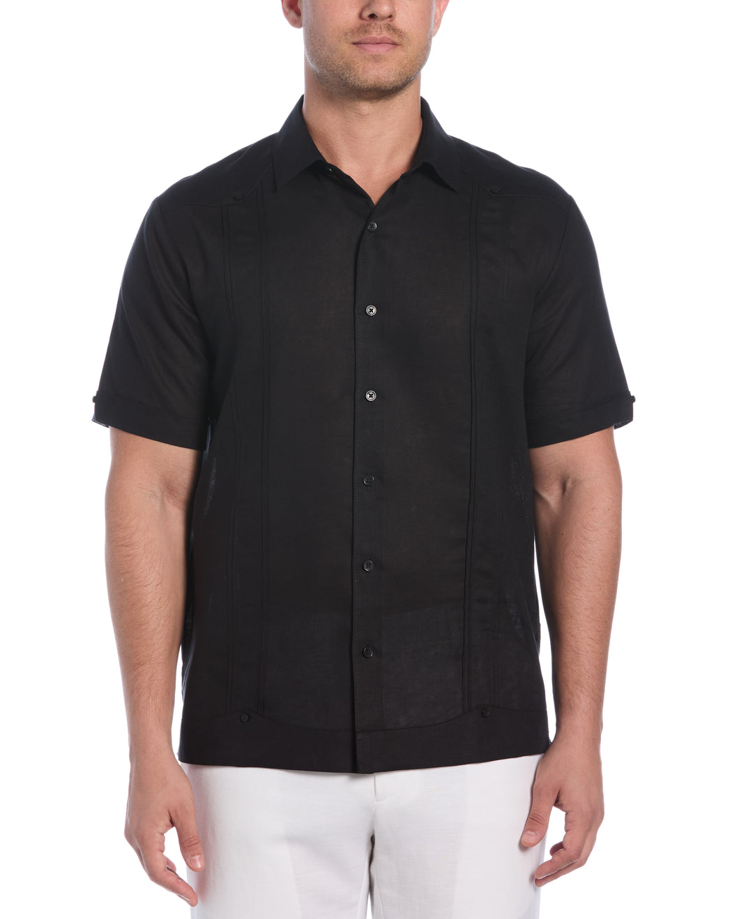 Linen Blend Guayabera Shirt (Jet Black) 