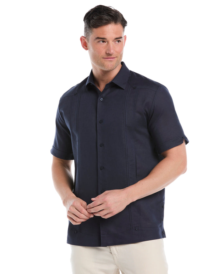 Linen Blend Guayabera Shirt (Mood Indigo) 