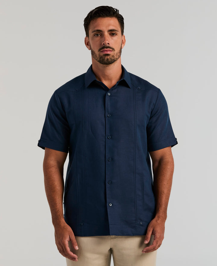 Linen Blend Guayabera Shirt (Pageant Blue) 