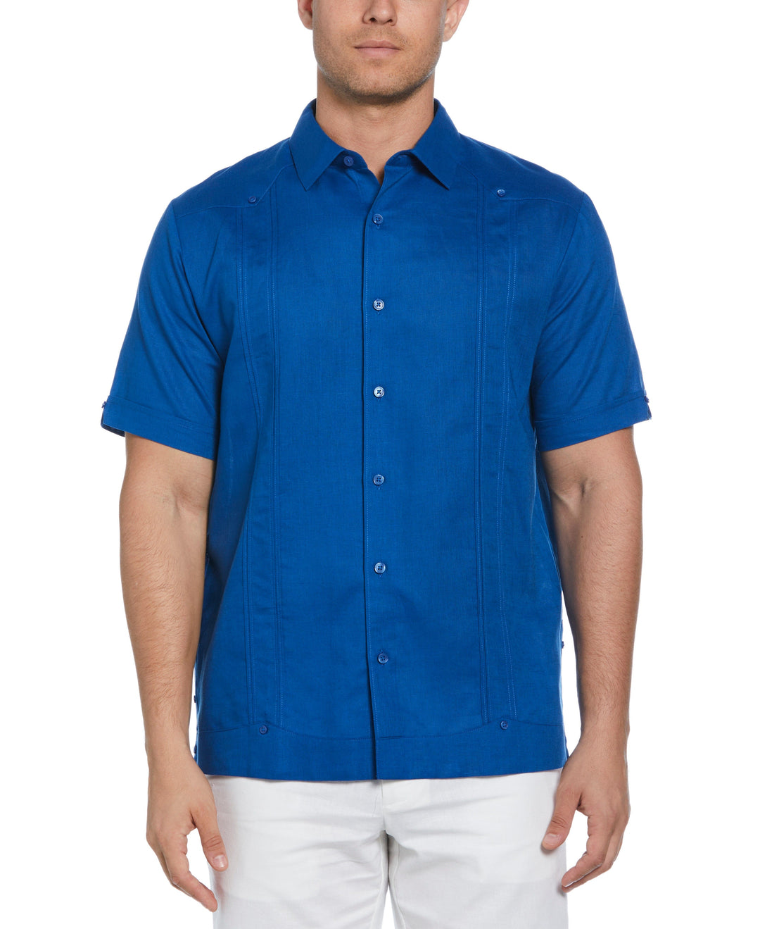 Linen Blend Guayabera Shirt (True Blue) 