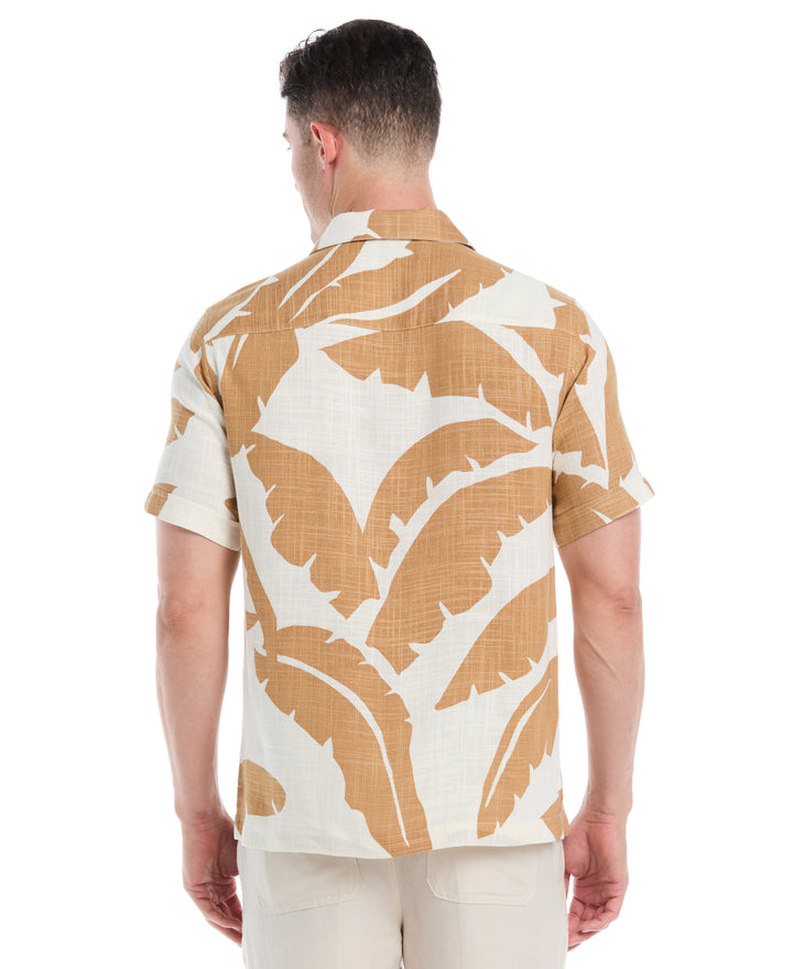 Linen Blend Palm Print Shirt (Egret) 