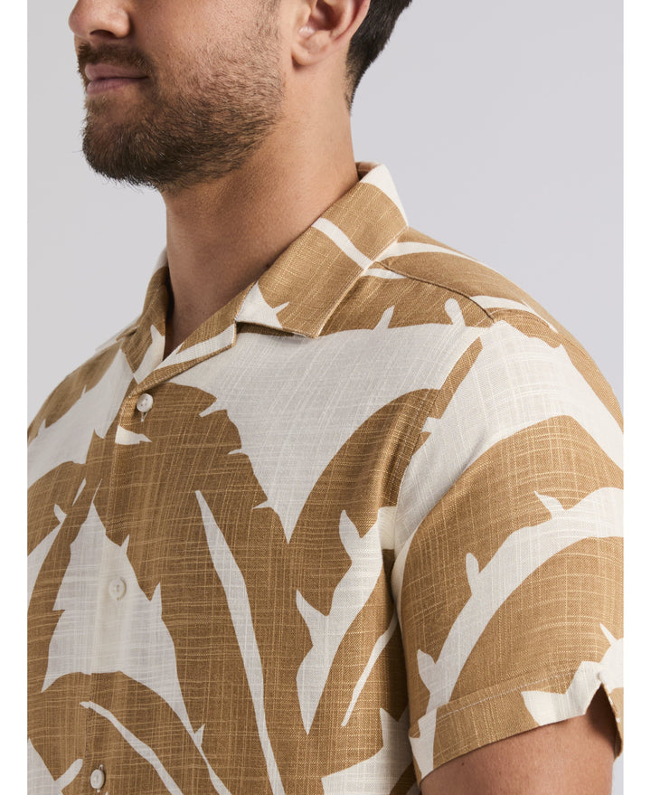 Linen Blend Palm Print Shirt-Casual Shirts-Cubavera